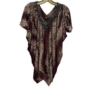 Womens Top XL Festival Indie Leopard Print Boho Chic Flowy Mobwife Relaxed Fit
